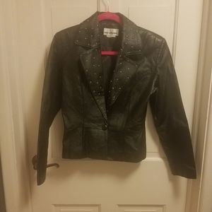 Vintage y2k 90s size 8 leather gold studded jacket